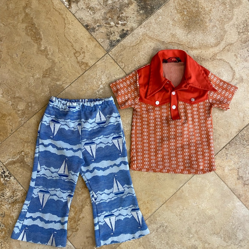 Vintage healthtex sailing nautical pants & collard shirt toddler 12/24m USA
